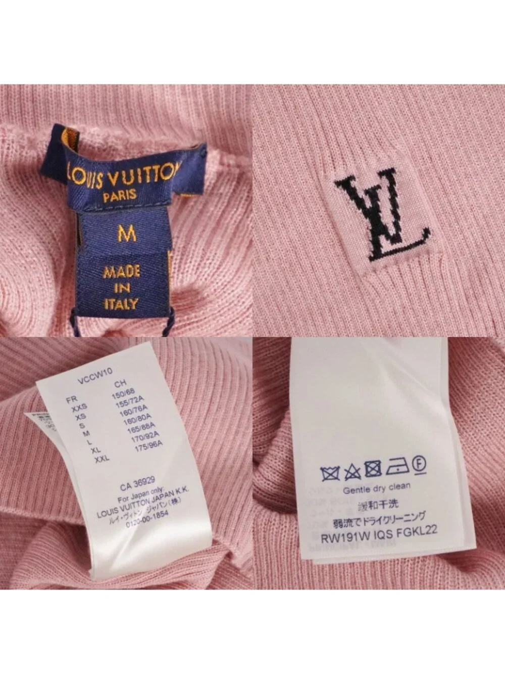 Louis Vuitton Knit Sweater Turtleneck Long Sleeve Top Wool Silk Pink